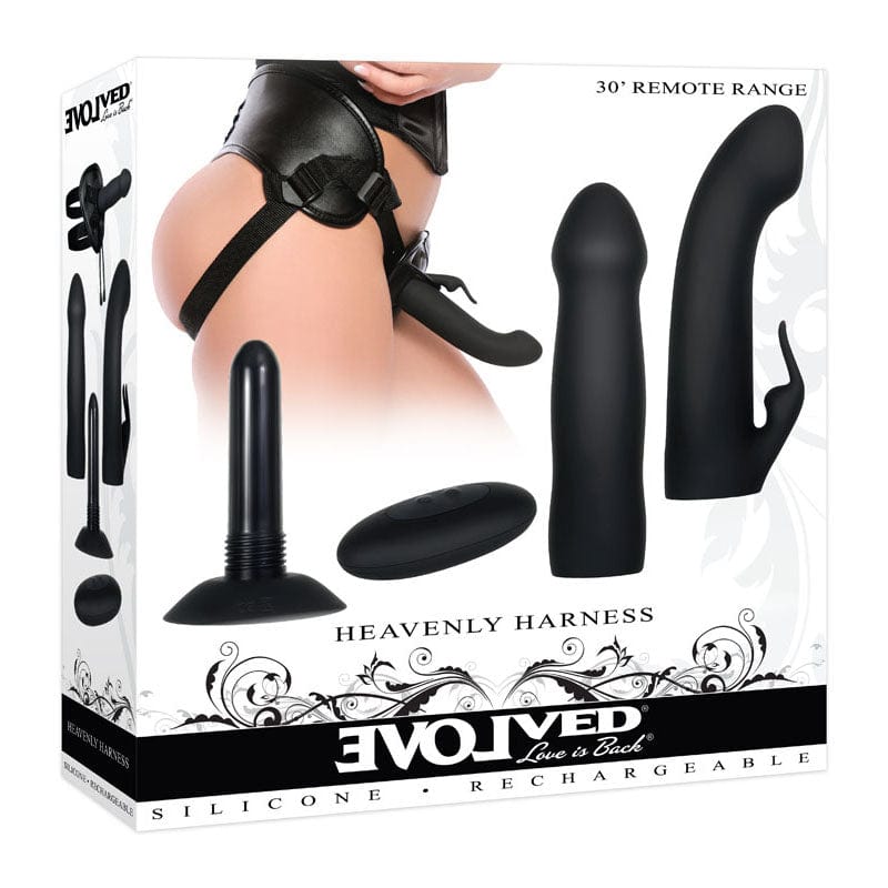 Evolved STRAP-ONS Black Evolved HEAVENLY HARNESS -  USB Rechargeable Strap-On Kit 844477018478
