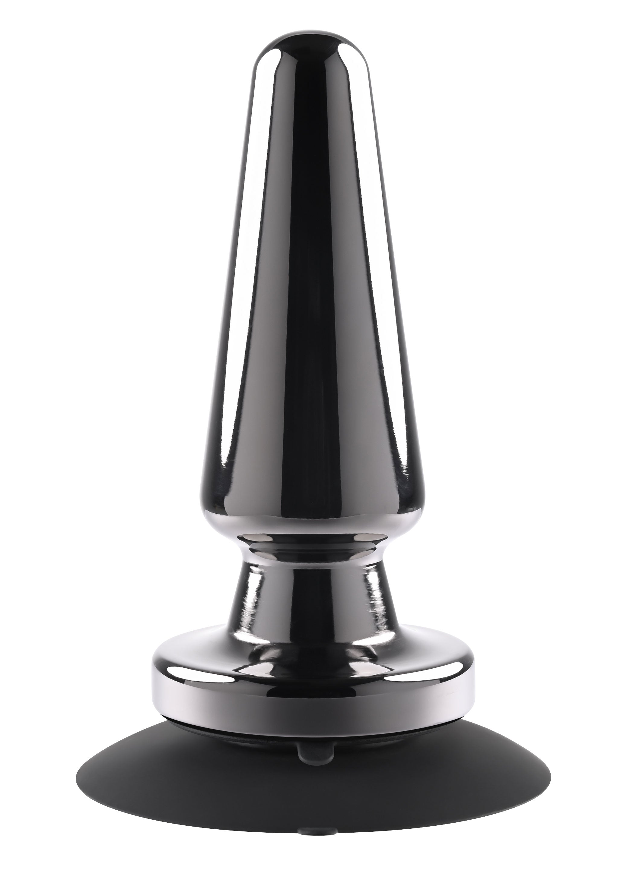 Advanced Black Chrome Metal Anal Plug with Suction Base Butt Plugs
