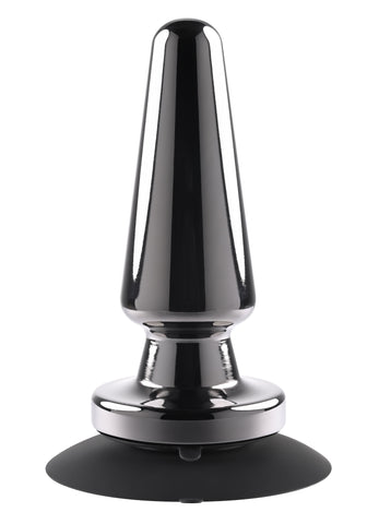 Advanced Black Chrome Metal Anal Plug with Suction Base Butt Plugs