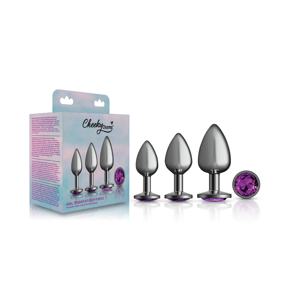 Purple Round Gem Anal Trainer Kit with Small Medium Large Plugs > Anal Range > Butt Plug Kits