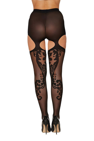 Dreamgirl Patterned Black Garter Hose One Size Sheer Hosiery Black Hosiery