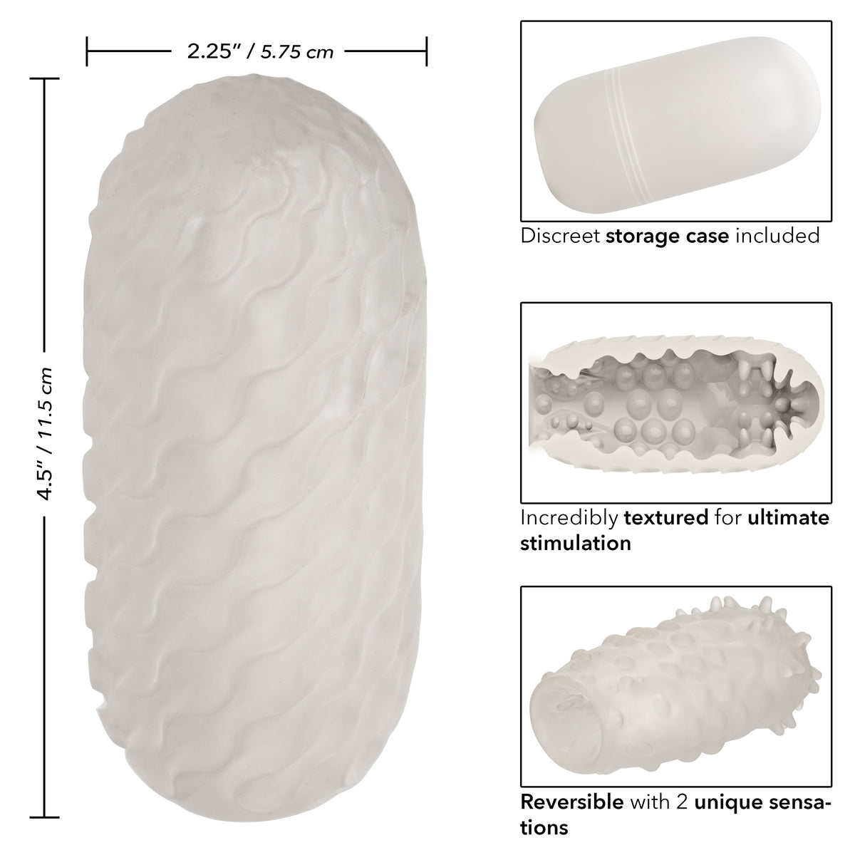 Boundless Reversible Nubby Stroker 4.5 Inch Dual-Texture Clear Compact Male Masturbator > Sex Toys For Men > Masturbators > Manual