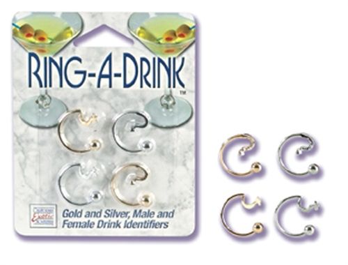 Ring a Drink Gold and Silver Male and Female Drink Identifiers Silver Gag Gifts & Novelties