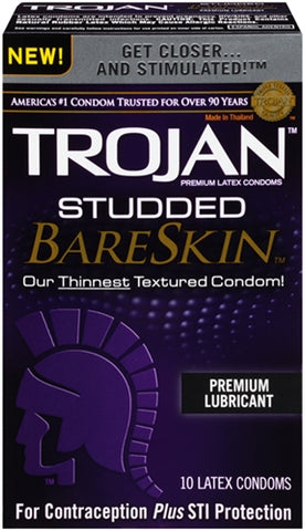 Trojan Studded Bareskin Lubricated Condoms 10 Pack Default Title Condoms