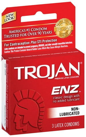 Trojan Enz Non-Lubricated Latex Condoms 3 Pack Adult Intimacy Condoms