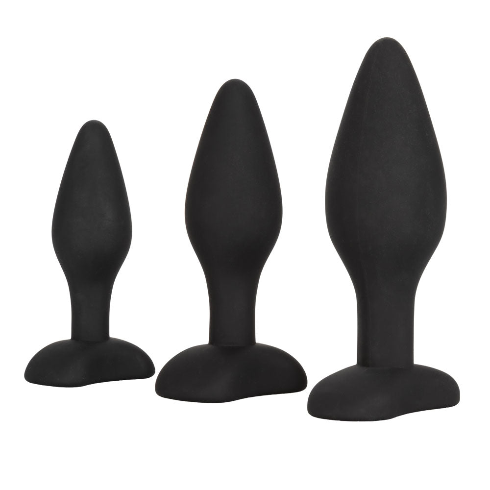 CalExotics Silicone Anal Exerciser Kit Black 3 Graduated Sizes with Flanged Base ANAL TOYS