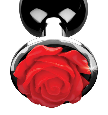 Red Rose Small Anal Plug with Smooth Metal Finish for Adults