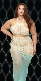 Green Goddess 2-Piece Lace Crop Top and Skirt Lingerie Set > Clothes > Dresses and Chemises