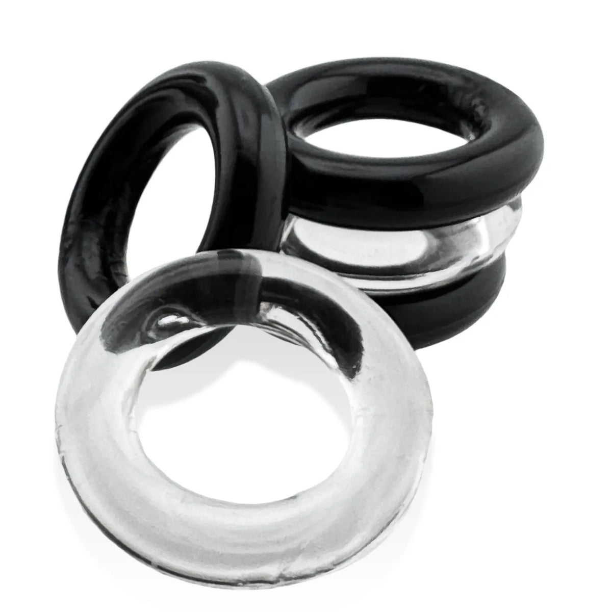 Jacker 5-Stack Five-Pack Tube Super-Strong Cockrings Clear Black > Cock Ring > Sets