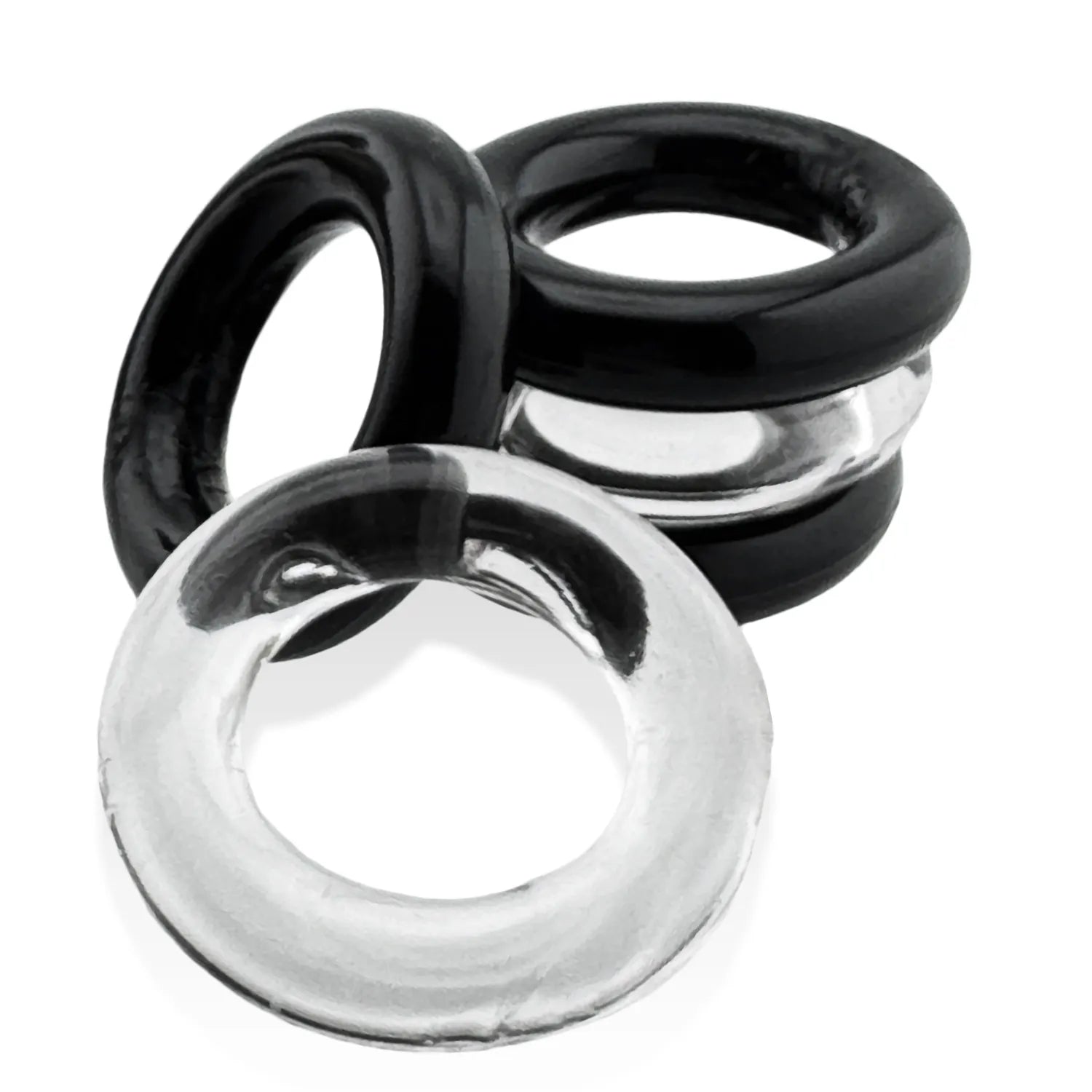 Jacker 5-Stack Five-Pack Tube Super-Strong Cockrings Clear Black > Cock Ring > Sets