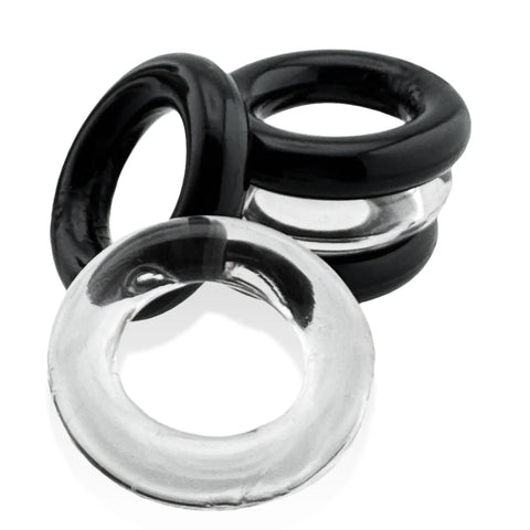 Jacker 5-Stack Five-Pack Tube Super-Strong Cockrings Clear Black > Cock Ring > Sets