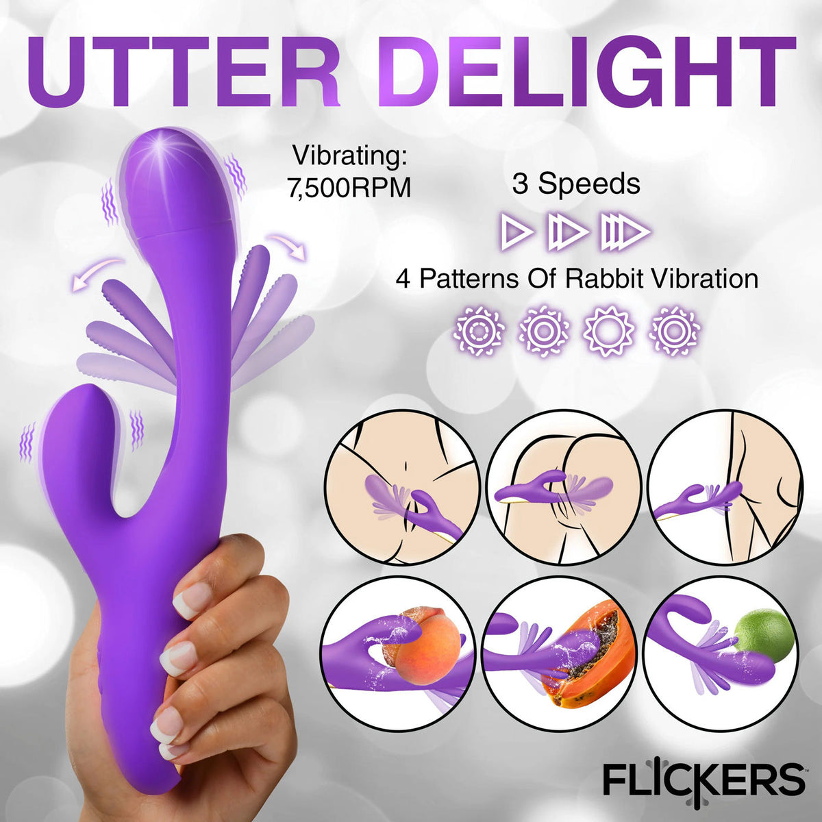 Tri-Flick 9.5 Inch Silicone Rabbit Vibrator in Purple > Vibrators > Ladies > Rabbit