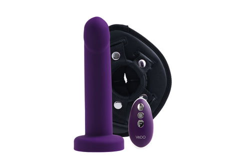 Strapped Rechargeable Purple Strap-On Harness with Vibration Vibrators