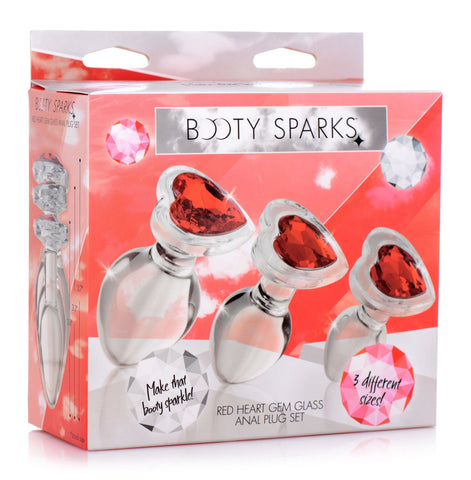 Red Heart Gem Glass Anal Plug Set with Three Sizes for Adults > Sex Toys > Glass