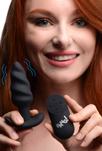 Silicone Remote Control Swirl Butt Plug Black Vibrator Toy Butt Plugs - Vibrating