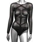 Radiance Long Sleeve Black Mesh Bodysuit – Rhinestone Lingerie > Clothes > Bodies and Playsuits