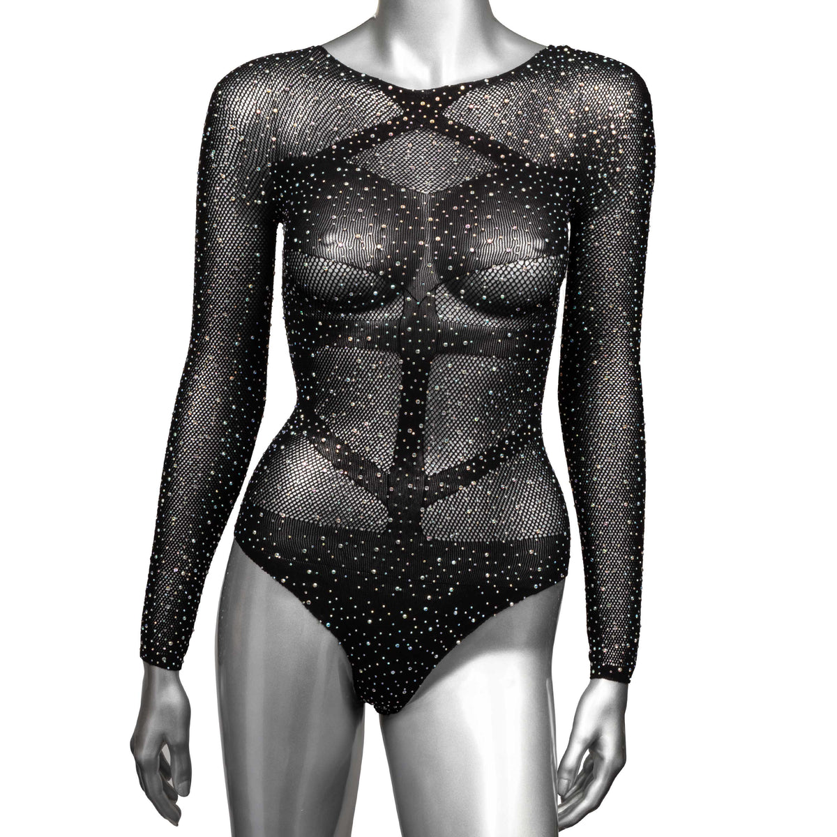 Radiance Long Sleeve Black Mesh Bodysuit – Rhinestone Lingerie > Clothes > Bodies and Playsuits