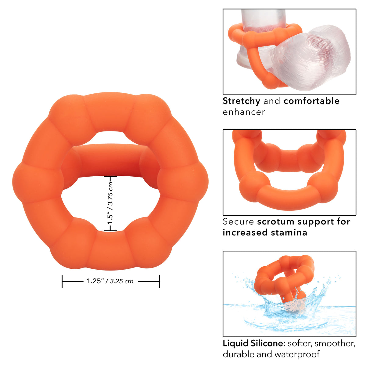 Alpha Liquid Silicone All Star Ring Orange Ultra Stretchy Dual Ring witt Built-In Scrotum Support > Cock Ring > Single