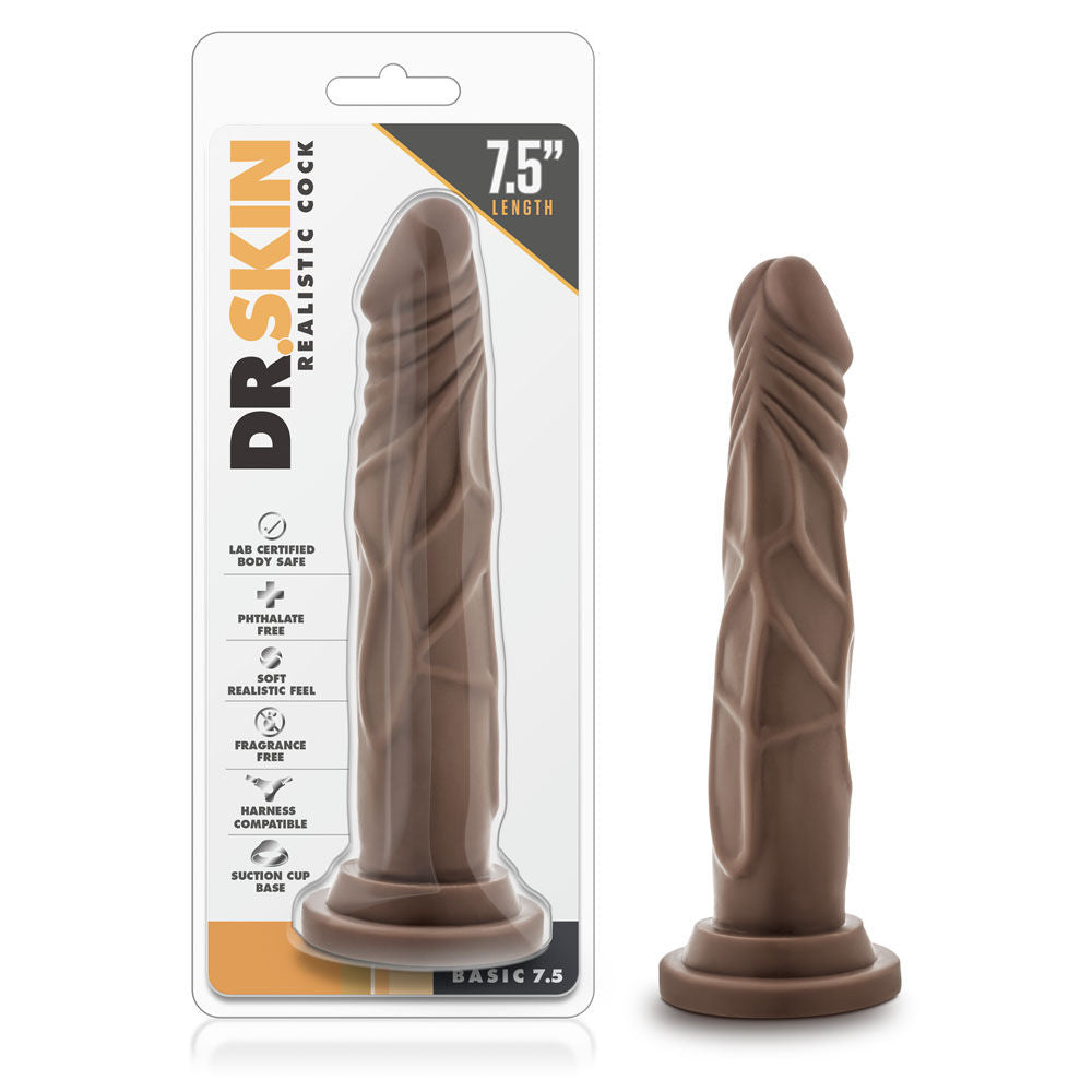 Dr. Skin Realistic Suction Cup Dildo 7.5 Inch Chocolate Dongs Realistic