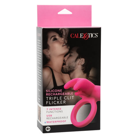 Silicone Rechargeable Triple Clit Flicker Vibrating Ring Cock Rings Vibrating