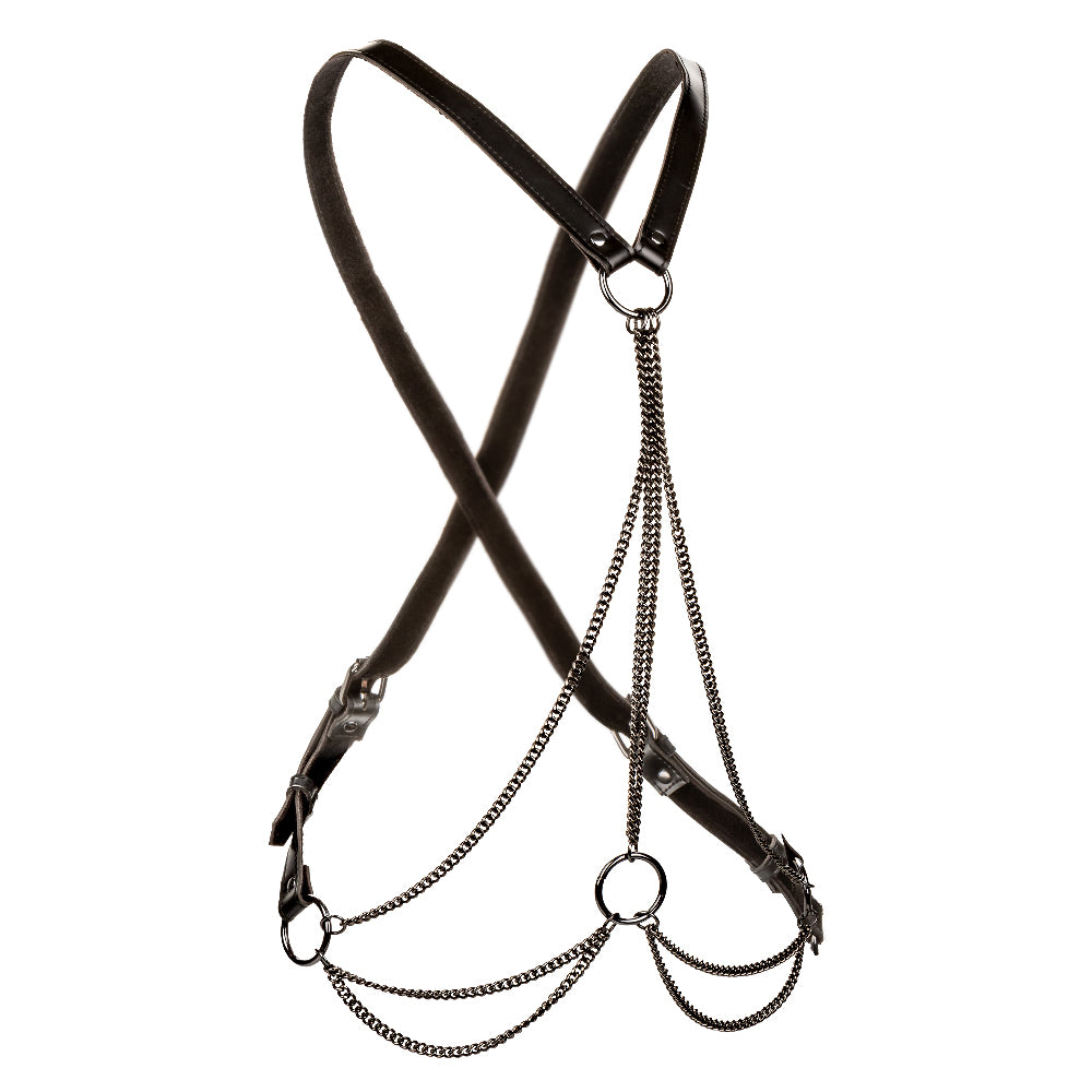 Euphoria Collection Multi Chain Harness with Black Vegan Leather and Velvet Interior, Adjustable Cross Back Design, One Size Womens Harnesses