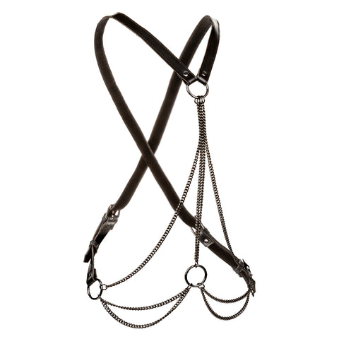 Euphoria Collection Multi Chain Harness with Black Vegan Leather and Velvet Interior, Adjustable Cross Back Design, One Size Womens Harnesses
