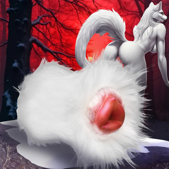 Snow She-Wolf Silicone Stroker with Detachable Fur Sleeve White Strokers - Manual