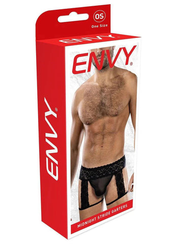 Midnight Stride (Black) – Men’s Sheer Lace Garter Black Mens Apparel