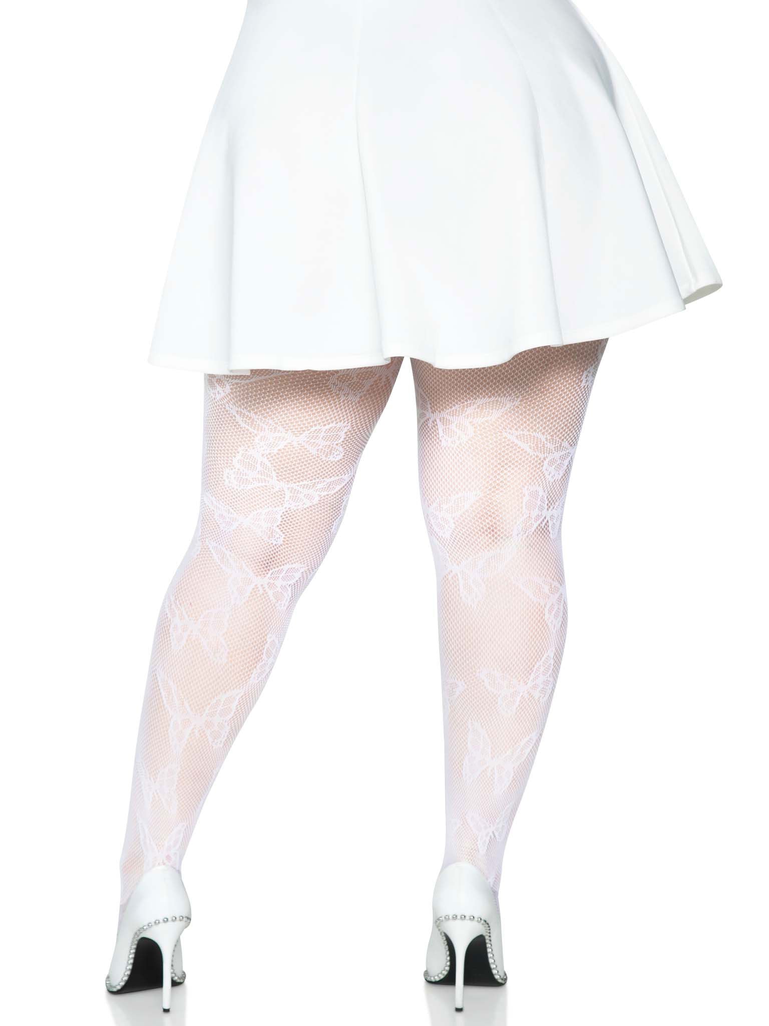 Leg Avenue Butterfly Net Plus Size White Tights for Women Hosiery