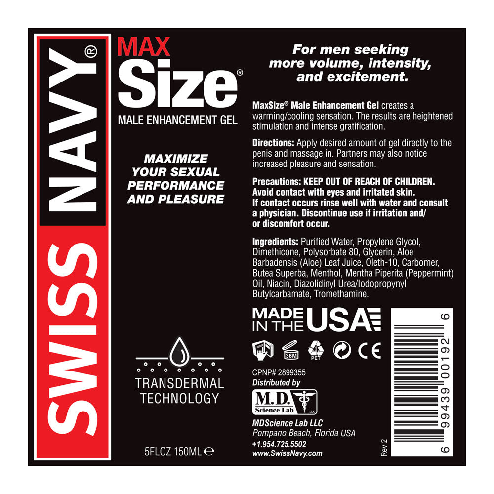 Swiss Navy Max Size Cream Male Enhancement 5 Fl Oz > Essentials > Mens Enhancers