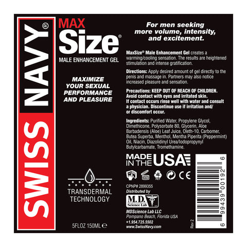 Swiss Navy Max Size Cream Male Enhancement 5 Fl Oz > Essentials > Mens Enhancers