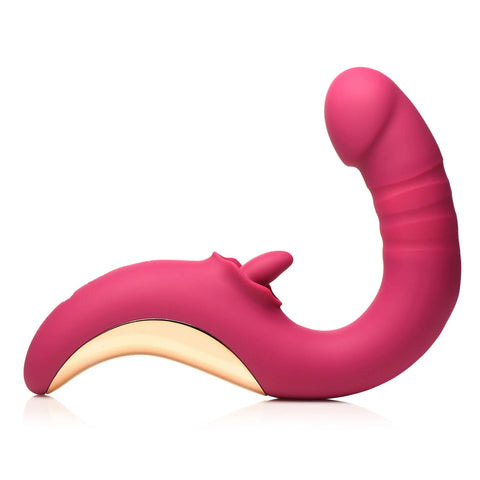 Tease and Please Thrusting and Licking Vibrator (Fuchsia) – Rechargeable Vibrator DONGS Thrusting