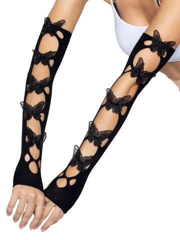 Butterfly Cut Out Arm Warmers Black One Size Fingerless Gloves Black > Clothes > Accessories