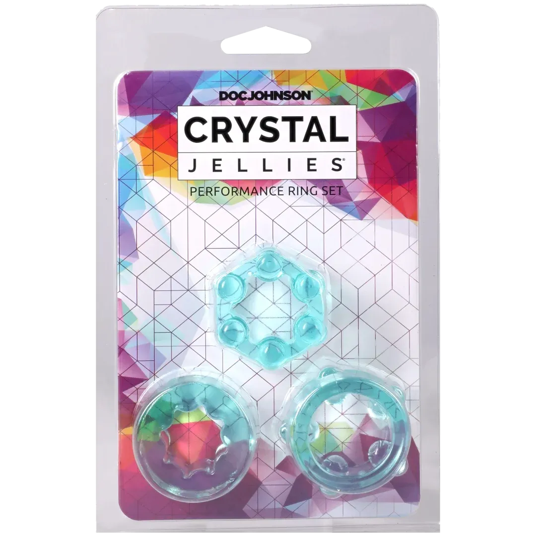 Crystal Jellies Performance Ring Set – Phthalate-Free Stretchable Silicone Rings Teal > Cock Ring > Sets