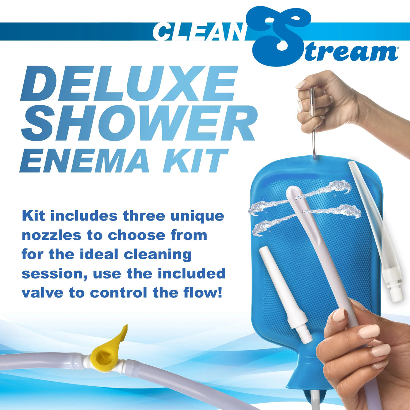 Deluxe Shower Enema Bag and Nozzle Kit for Comfortable Cleansing Experience Blue Douches