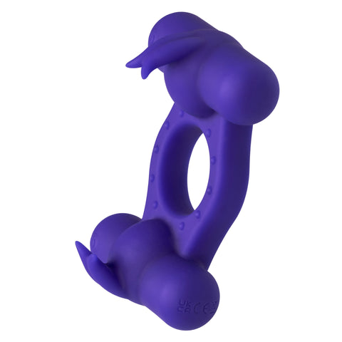 Silicone Rechargeable Triple Orgasm Enhancer in Purple with 12 Vibration Functions and Dual Independent Motors Cock Rings Vibrating