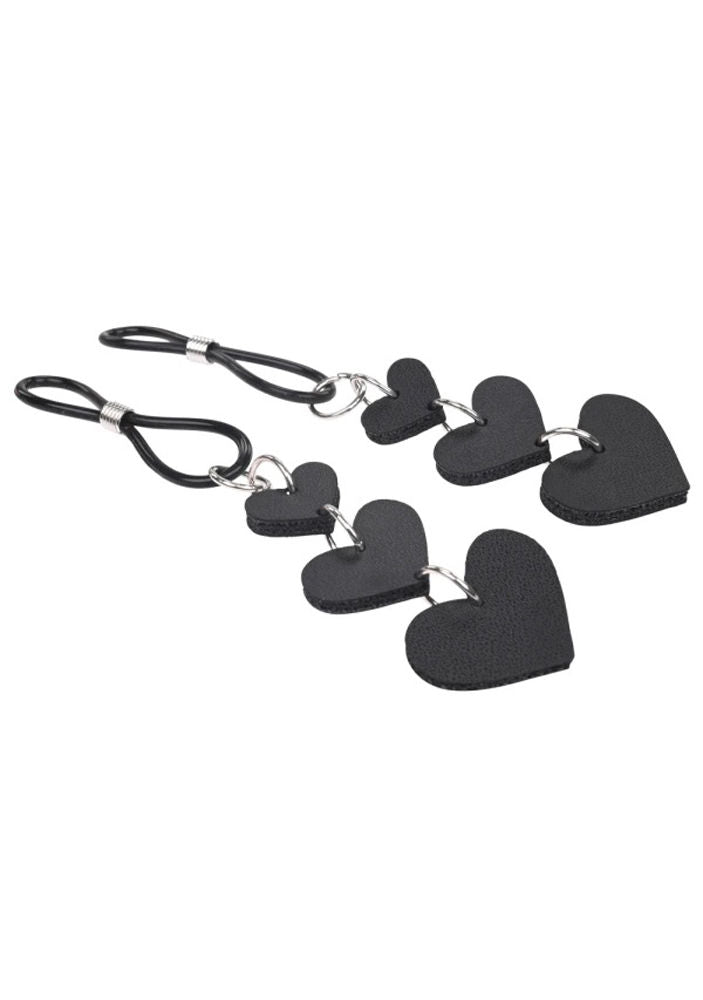 Heart Nipple Ties Black Faux Leather Sensual Adult Accessory Black Nipple Clamps
