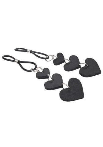 Heart Nipple Ties Black Faux Leather Sensual Adult Accessory Black Nipple Clamps