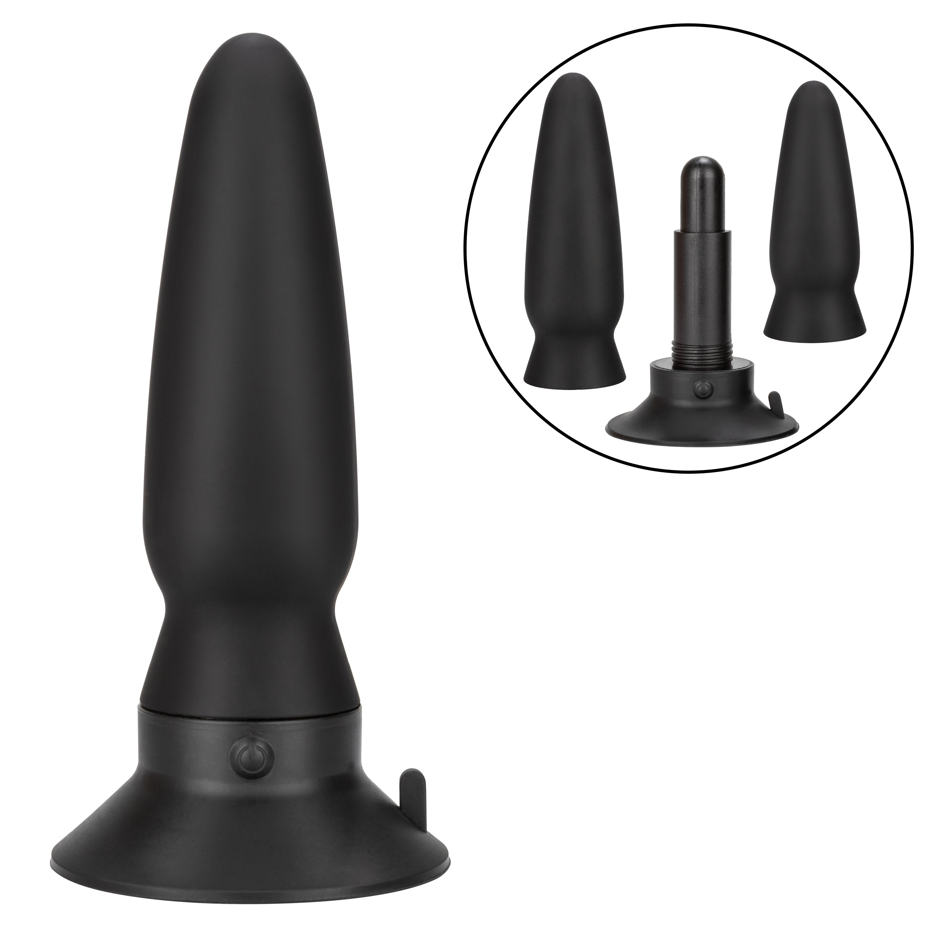 Eclipse Interchangeable Probe Black Silicone Vibrating Anal Probe Set with 2 Attachments and Suction Cup Base Butt Plugs - Vibrating