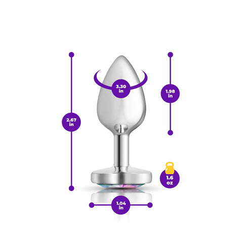Cheeky Charms Silver Metal Butt Plug with Heart Clear Jewel Small > Anal Range > Jewel Butt Plugs