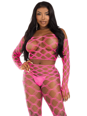 Fishnet Crop Top And Footless Tights Lingerie Set > Clothes > Bra Sets