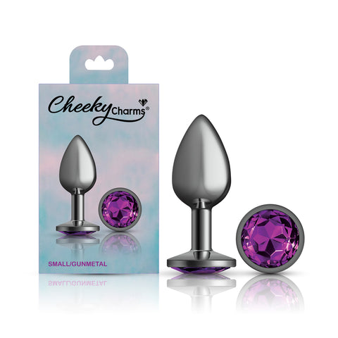 Cheeky Charms Gunmetal Round Butt Plug with Purple Jewel Small > Anal Range > Jewel Butt Plugs