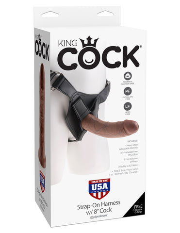 King Cock Realistic Strap-On Harness with 8 Inch Brown Cock Dildos & Dongs
