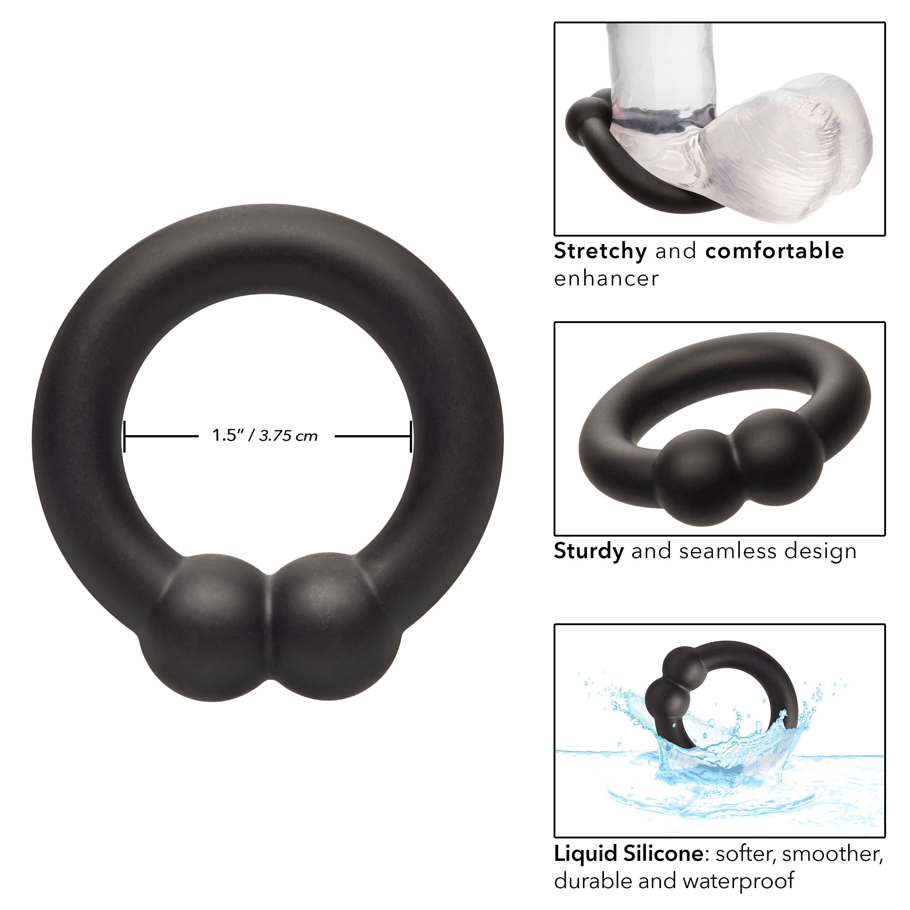 Alpha Liquid Silicone Muscle Ring Stretchy Comfortable Enhancer Ring Black > Cock Ring > Single