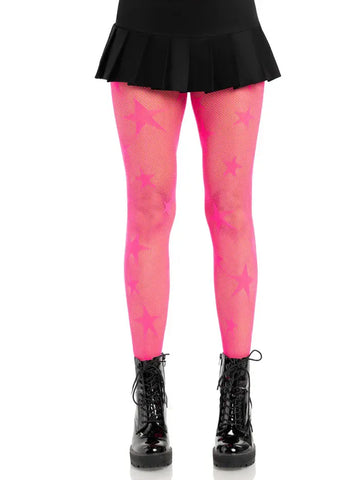 Star Net Tights – Neon Pink Fishnet Tights Pink One Size > Clothes > Hosiery > Pantyhose & Tights