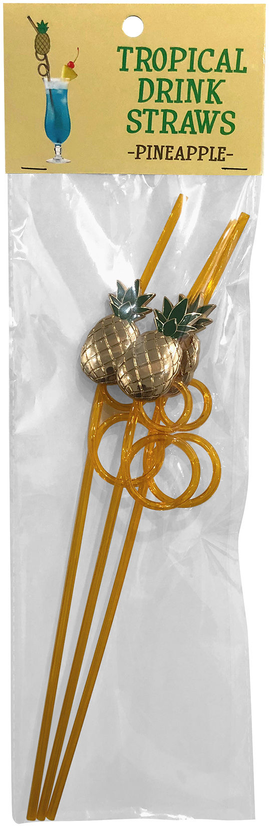 Tropical Pineapple Reusable Drinking Straws 3 Pack Party Set Default Title Gag Gifts & Novelties