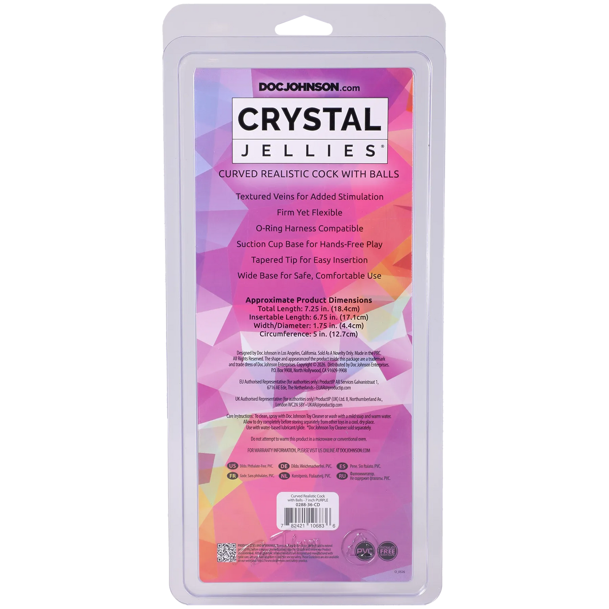 Crystal Jellies Curved Realistic Cock 7 Inch Phthalate-Free Dildo > Dildos > Realistic Dildos