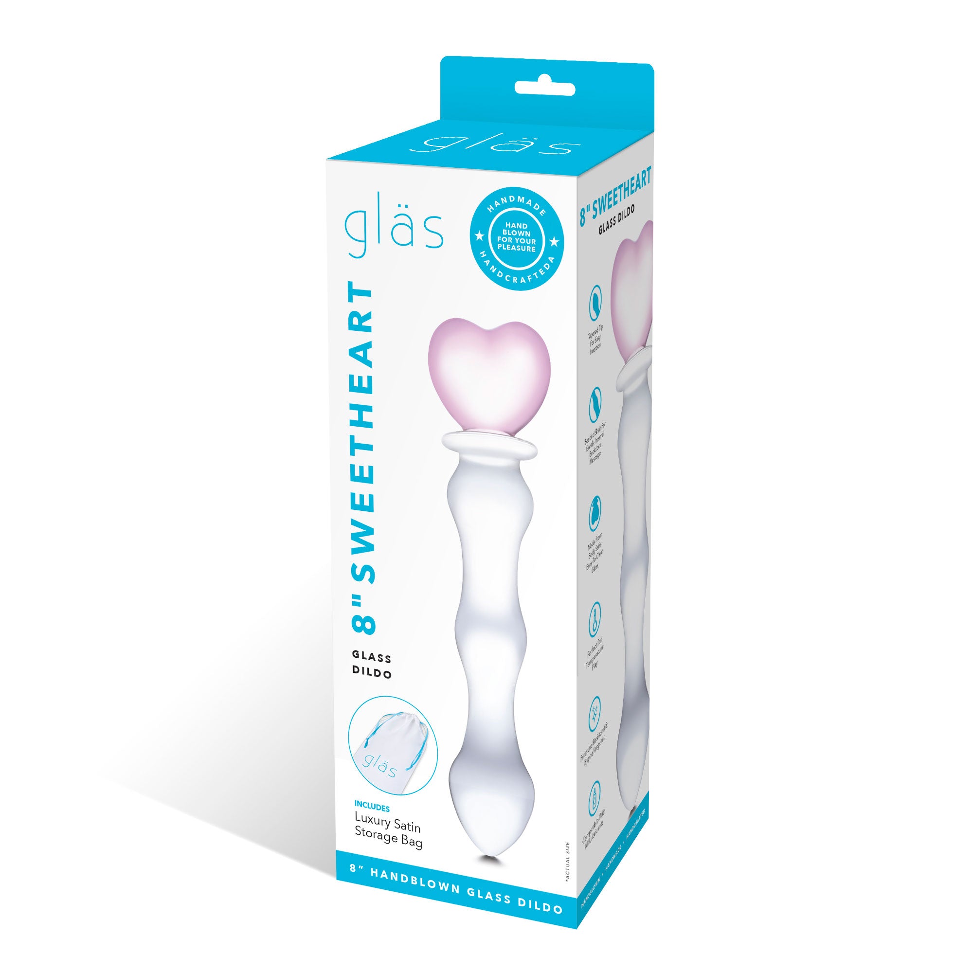 Glas Sweetheart (Pink) – Curved Glass Dildo 8 Inch DONGS Glass
