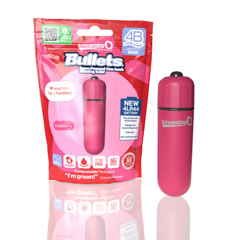 Screaming O 4B Bullet Vibrator Strawberry Pink Compact Waterproof with 4LR44 Battery BULLETS