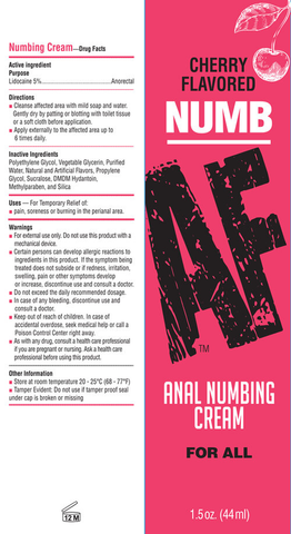 Numb Af Cherry Flavored Anal Numbing Cream 44 Ml Tube
